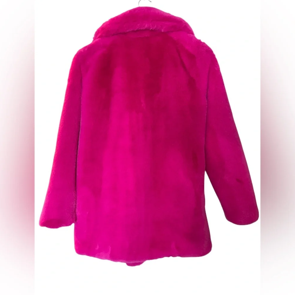 Talie Faux Fur Coat Women’s Vibrant Magenta Sz Small Winter Jacket Pockets side - Picture 4 of 10